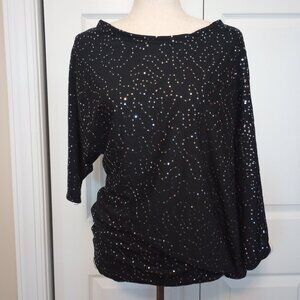 Unique Black Dolman Sleeve Sequin Party Top sz S